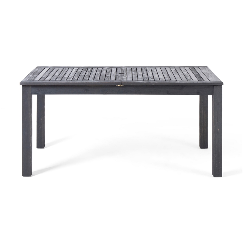 Outdoor Expandable Dining Table with Umbrella Hole- Dark Gray- 63-79 Inch