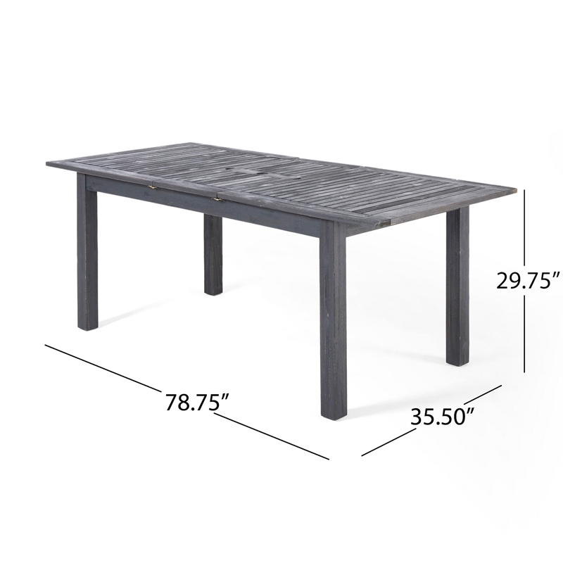 Outdoor Expandable Dining Table with Umbrella Hole- Dark Gray- 63-79 Inch