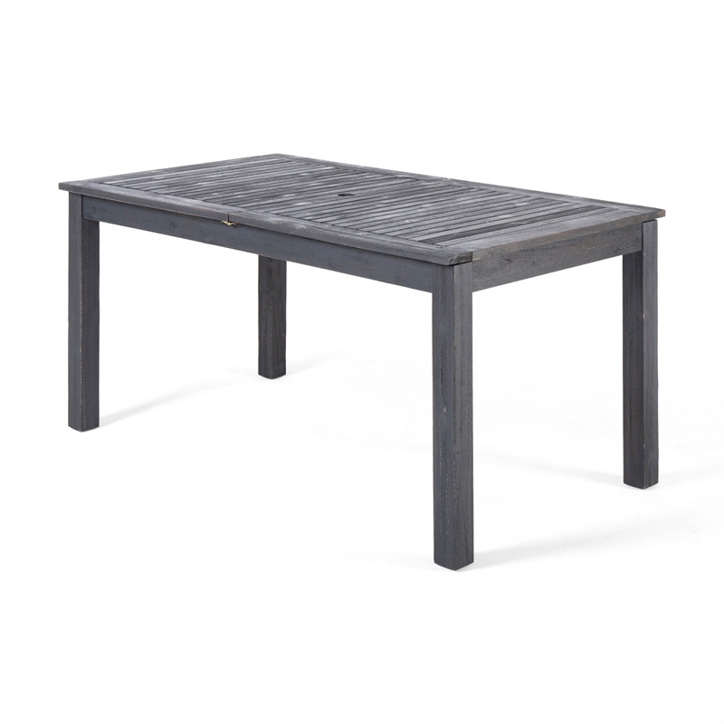 Outdoor Expandable Dining Table with Umbrella Hole- Dark Gray- 63-79 Inch