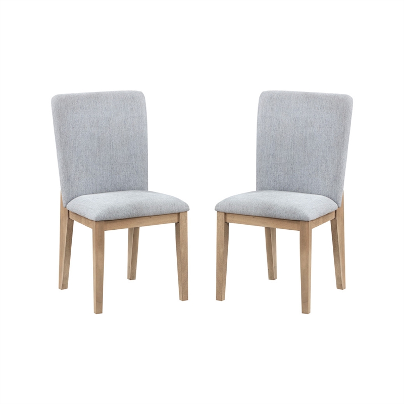 Emi 7Pc Round Dining Table Set- Oak Brown Pedestal Base- Gray Linen