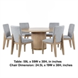Emi 7Pc Round Dining Table Set- Oak Brown Pedestal Base- Gray Linen