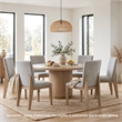 Emi 7Pc Round Dining Table Set- Oak Brown Pedestal Base- Gray Linen