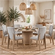 Emi 7Pc Round Dining Table Set- Oak Brown Pedestal Base- Gray Linen