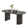 Beny 7pc Oval Dining Table Set- Fluted Pedestal Base- Wood- Gray Fabric