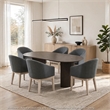 Beny 7pc Oval Dining Table Set- Fluted Pedestal Base- Wood- Gray Fabric