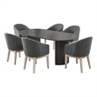 Beny 7pc Oval Dining Table Set- Fluted Pedestal Base- Wood- Gray Fabric