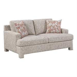 Evany Loveseat with 2 Accent Pillows- Upholstered Legs- Taupe Chenille