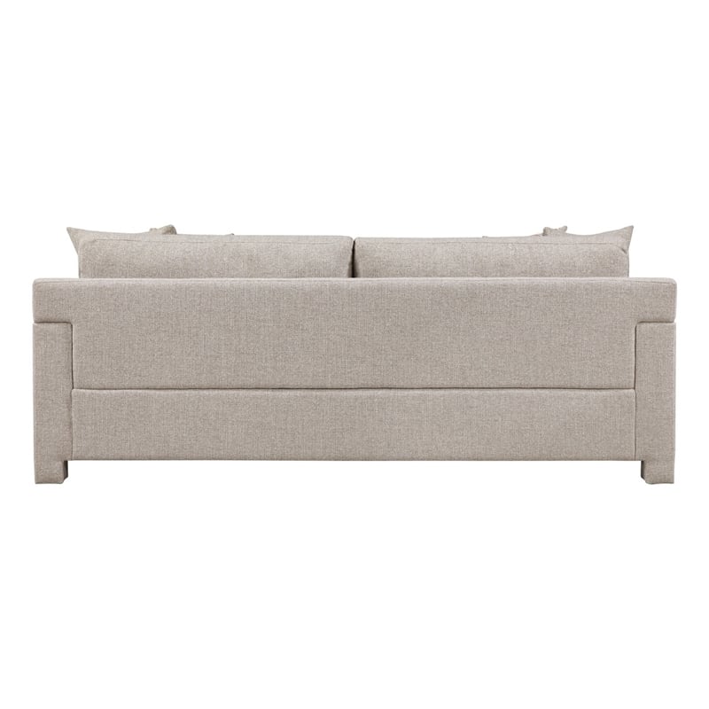 Evany Sofa with 4 Accent Pillows- Upholstered Legs- Taupe Chenille