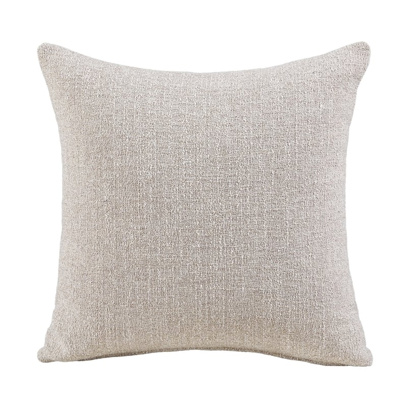 Evany Sofa with 4 Accent Pillows- Upholstered Legs- Taupe Chenille