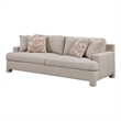 Evany Sofa with 4 Accent Pillows- Upholstered Legs- Taupe Chenille