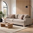 Evany Sofa with 4 Accent Pillows- Upholstered Legs- Taupe Chenille