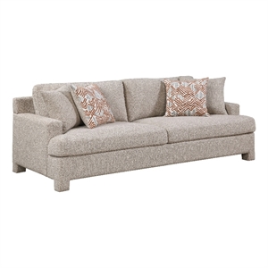 Evany Sofa with 4 Accent Pillows- Upholstered Legs- Taupe Chenille