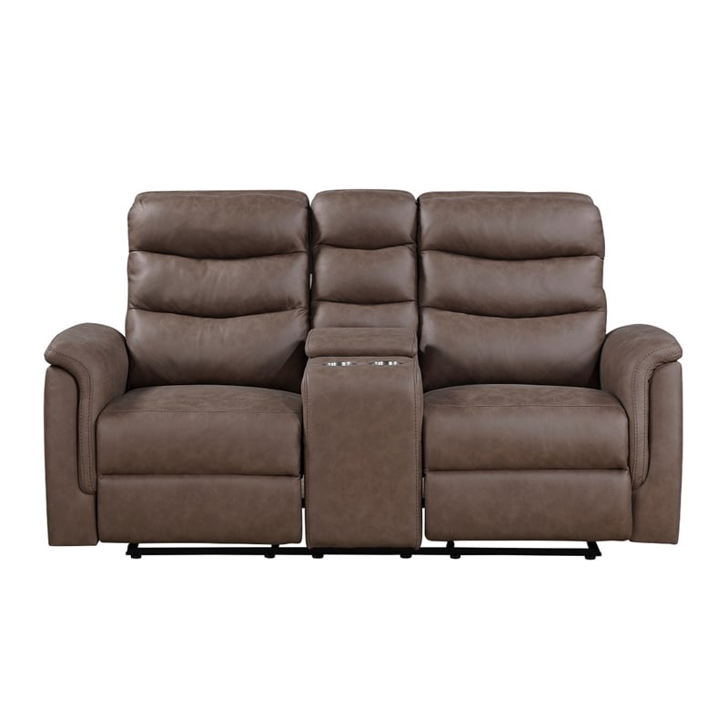 Meloni Glider Reclining Loveseat- Console and Holders- Brown Fabric