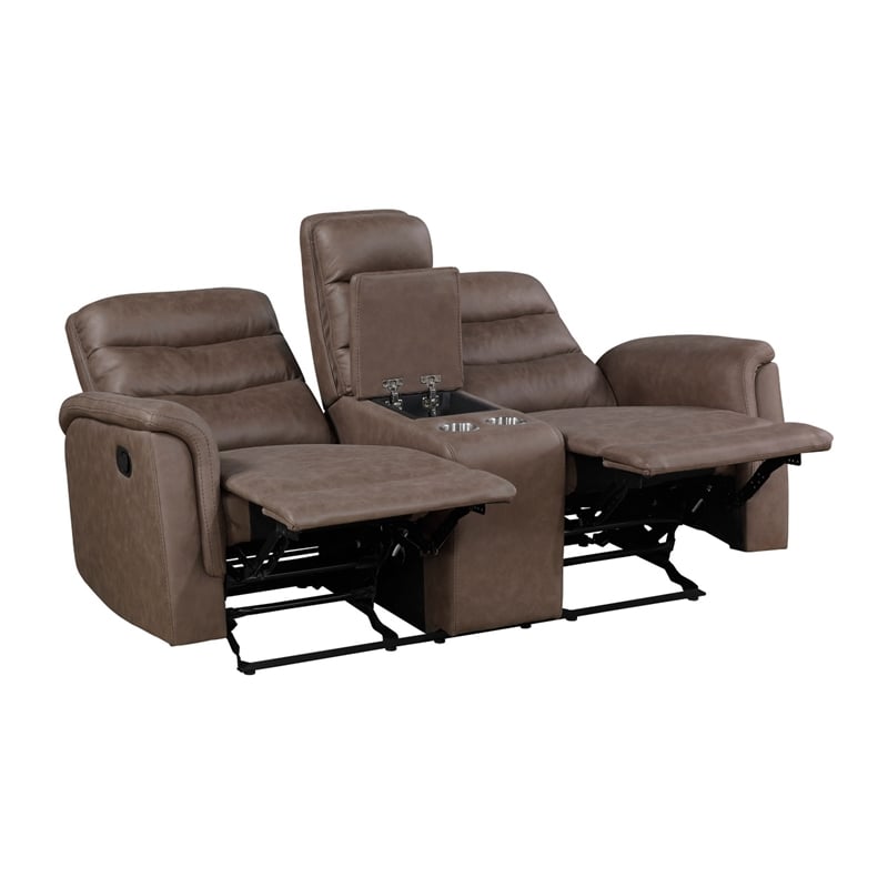 Meloni Glider Reclining Loveseat- Console and Holders- Brown Fabric
