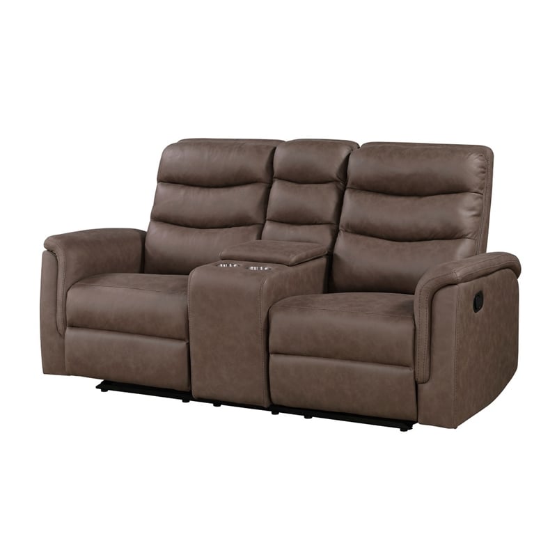 Meloni Glider Reclining Loveseat- Console and Holders- Brown Fabric