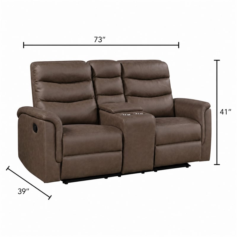 Meloni Glider Reclining Loveseat- Console and Holders- Brown Fabric