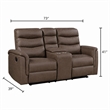 Meloni Glider Reclining Loveseat- Console and Holders- Brown Fabric