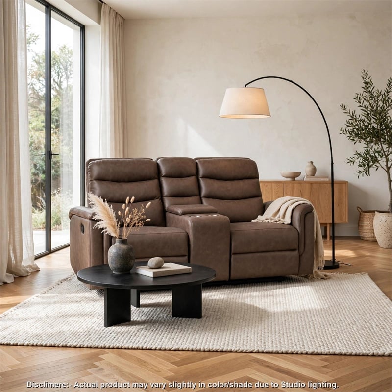 Meloni Glider Reclining Loveseat- Console and Holders- Brown Fabric