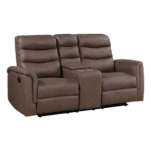 Meloni Glider Reclining Loveseat- Console and Holders- Brown Fabric