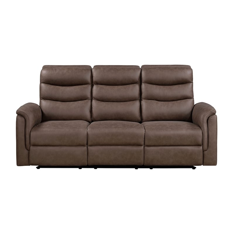 Meloni Double Glider Reclining Sofa- Drop-Down Table- Brown Microfiber