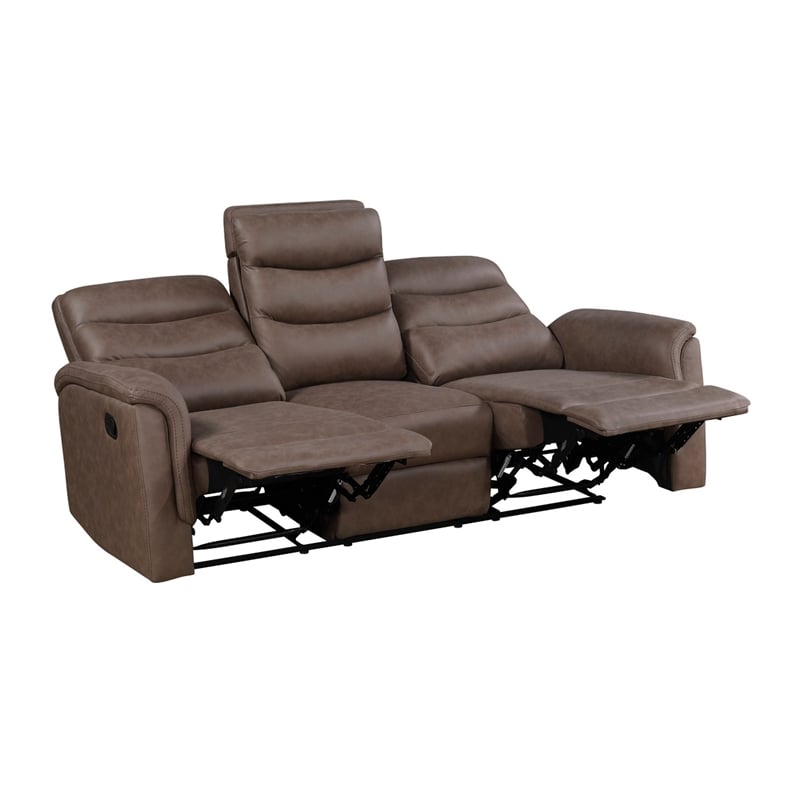 Meloni Double Glider Reclining Sofa- Drop-Down Table- Brown Microfiber