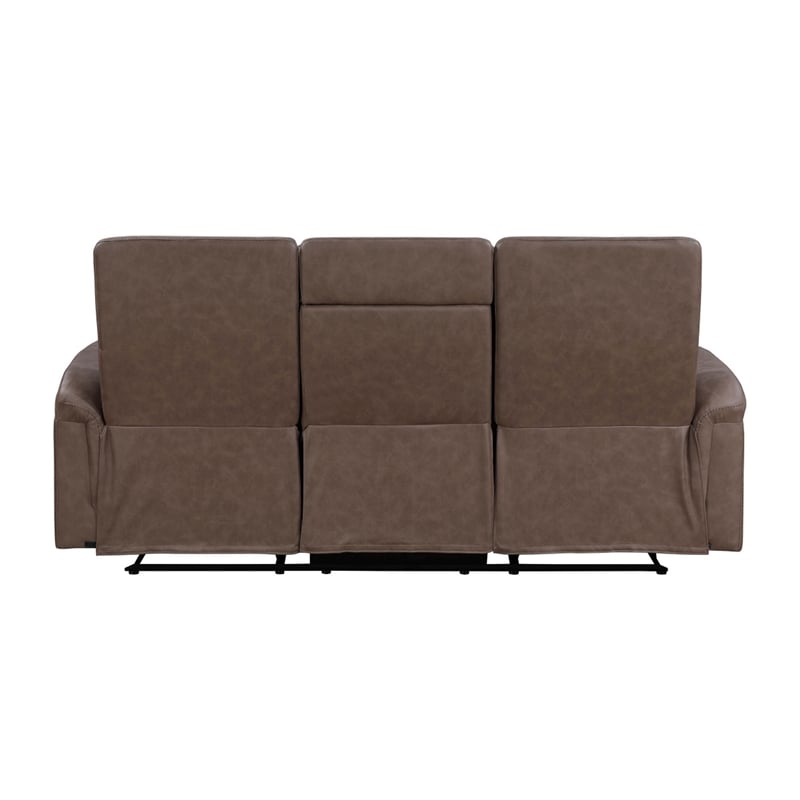 Meloni Double Glider Reclining Sofa- Drop-Down Table- Brown Microfiber