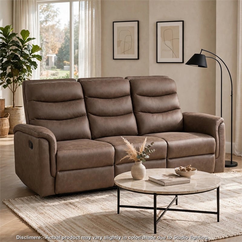 Meloni Double Glider Reclining Sofa- Drop-Down Table- Brown Microfiber