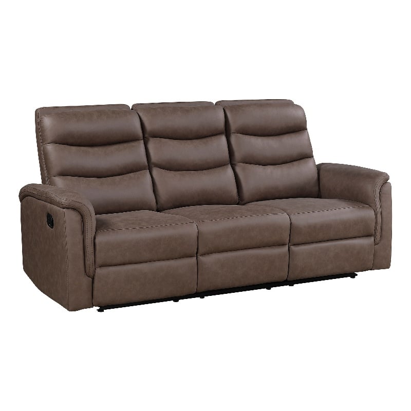 Meloni Double Glider Reclining Sofa- Drop-Down Table- Brown Microfiber