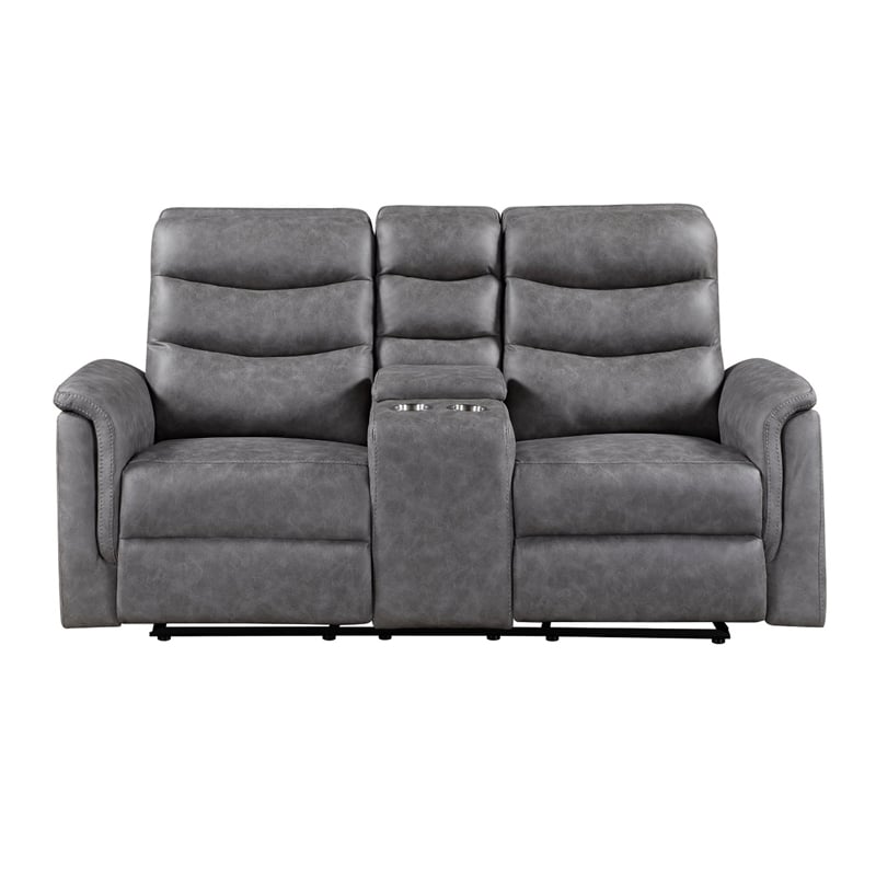 Meloni Glider Reclining Loveseat- Console and Holders- Gray Microfiber