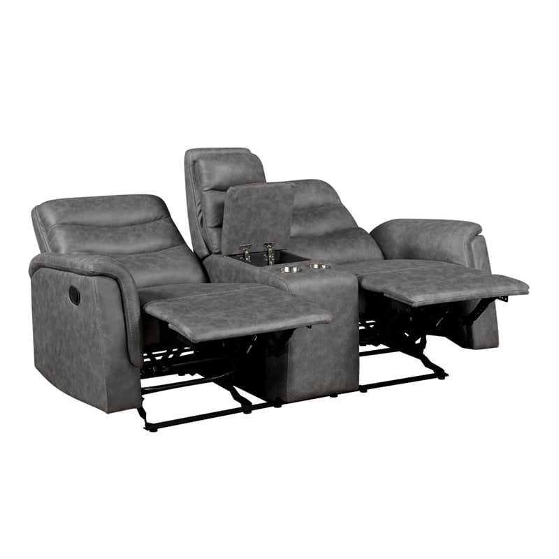 Meloni Glider Reclining Loveseat- Console and Holders- Gray Microfiber