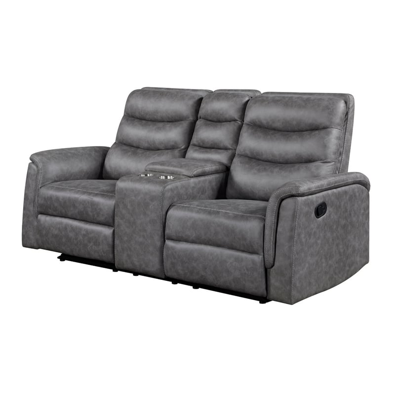 Meloni Glider Reclining Loveseat- Console and Holders- Gray Microfiber