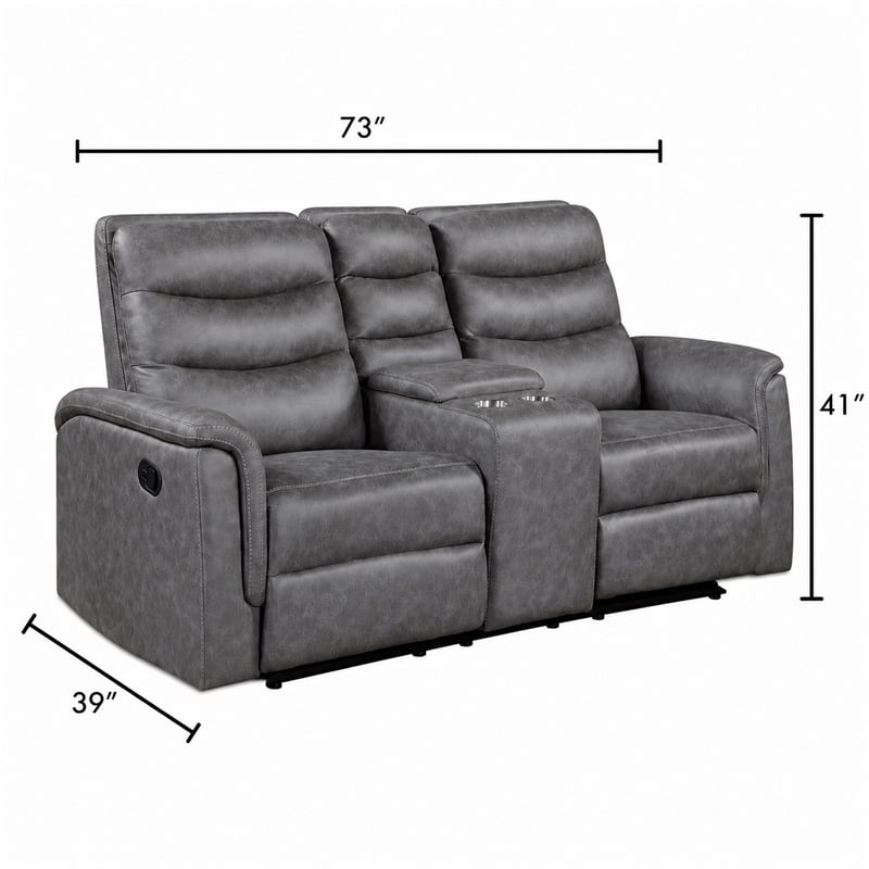 Meloni Glider Reclining Loveseat- Console and Holders- Gray Microfiber