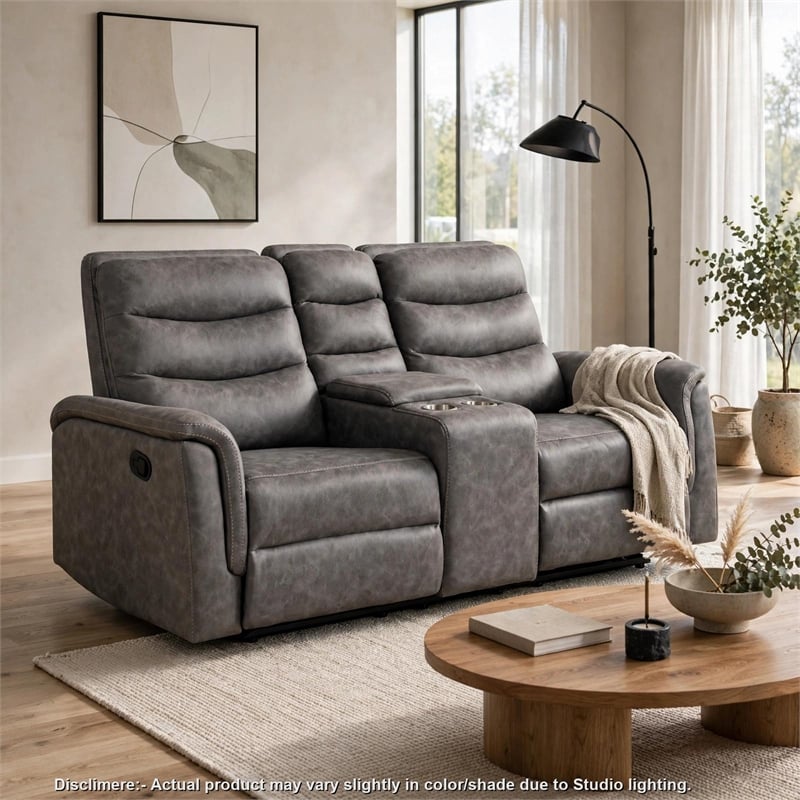 Meloni Glider Reclining Loveseat- Console and Holders- Gray Microfiber