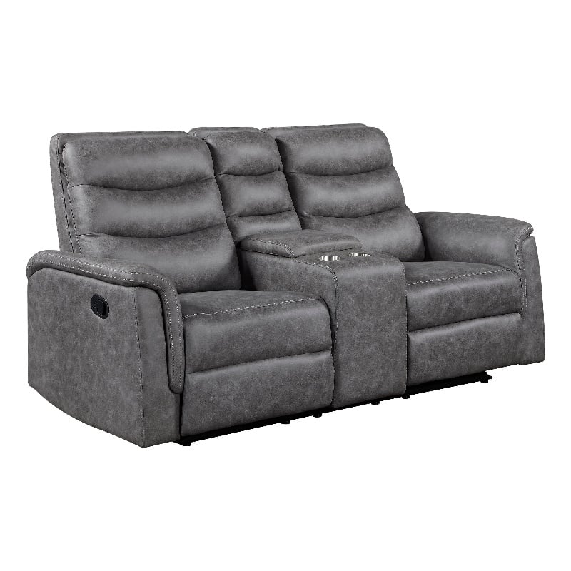 Meloni Glider Reclining Loveseat- Console and Holders- Gray Microfiber