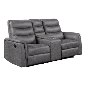 Meloni Glider Reclining Loveseat- Console and Holders- Gray Microfiber