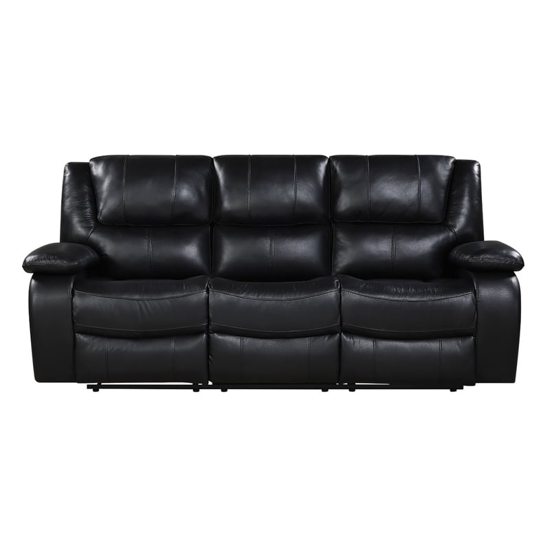 Licot Double Manual Reclining Sofa- 3 Seater- Black Top Grain Leather
