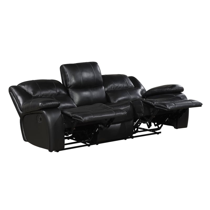 Licot Double Manual Reclining Sofa- 3 Seater- Black Top Grain Leather