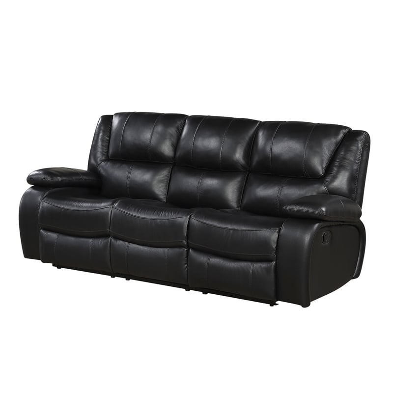 Licot Double Manual Reclining Sofa- 3 Seater- Black Top Grain Leather