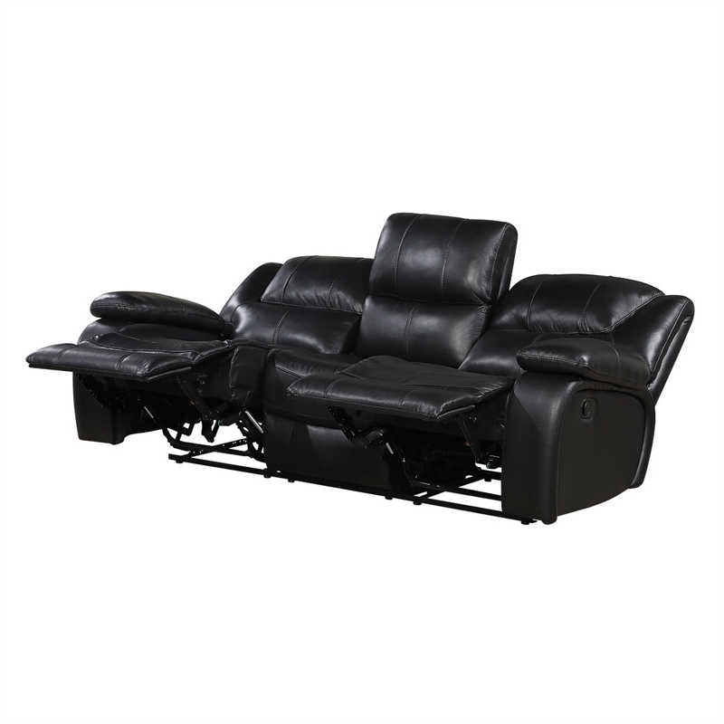Licot Double Manual Reclining Sofa- 3 Seater- Black Top Grain Leather