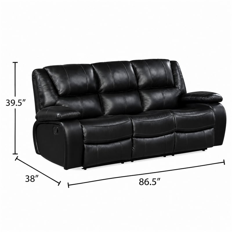 Licot Double Manual Reclining Sofa- 3 Seater- Black Top Grain Leather