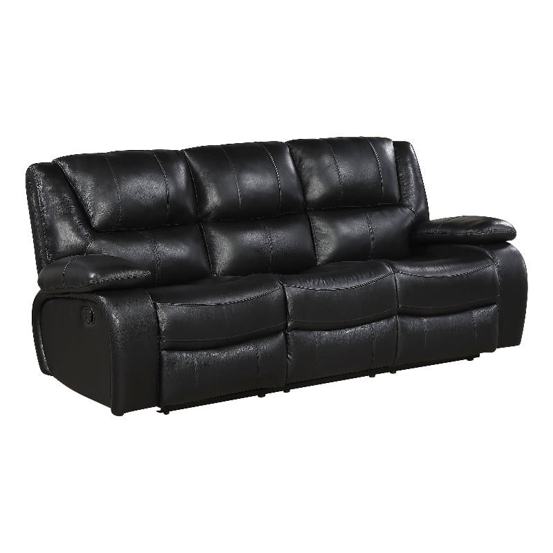 Licot Double Manual Reclining Sofa- 3 Seater- Black Top Grain Leather