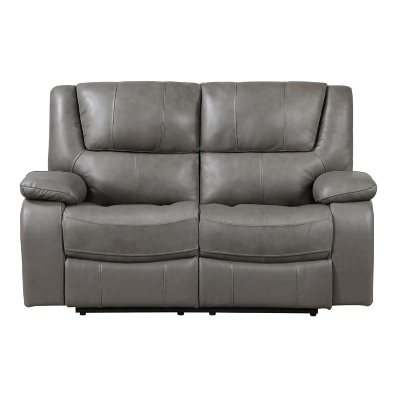 Licot Double Manual Reclining Loveseat- Foam Fill Gray Top Grain Leather