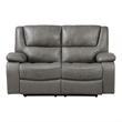 Licot Double Manual Reclining Loveseat- Foam Fill Gray Top Grain Leather