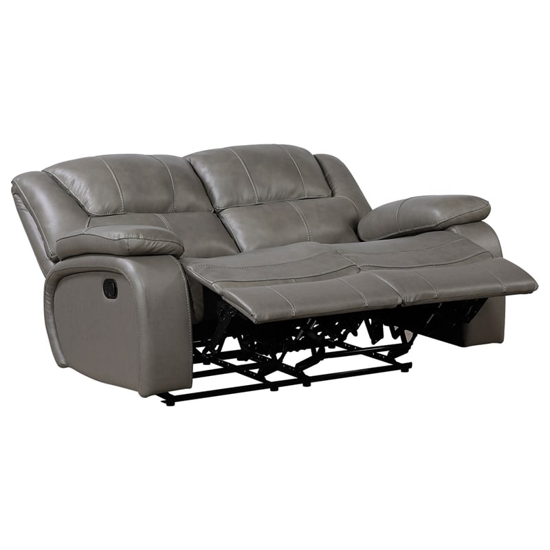 Licot Double Manual Reclining Loveseat- Foam Fill Gray Top Grain Leather