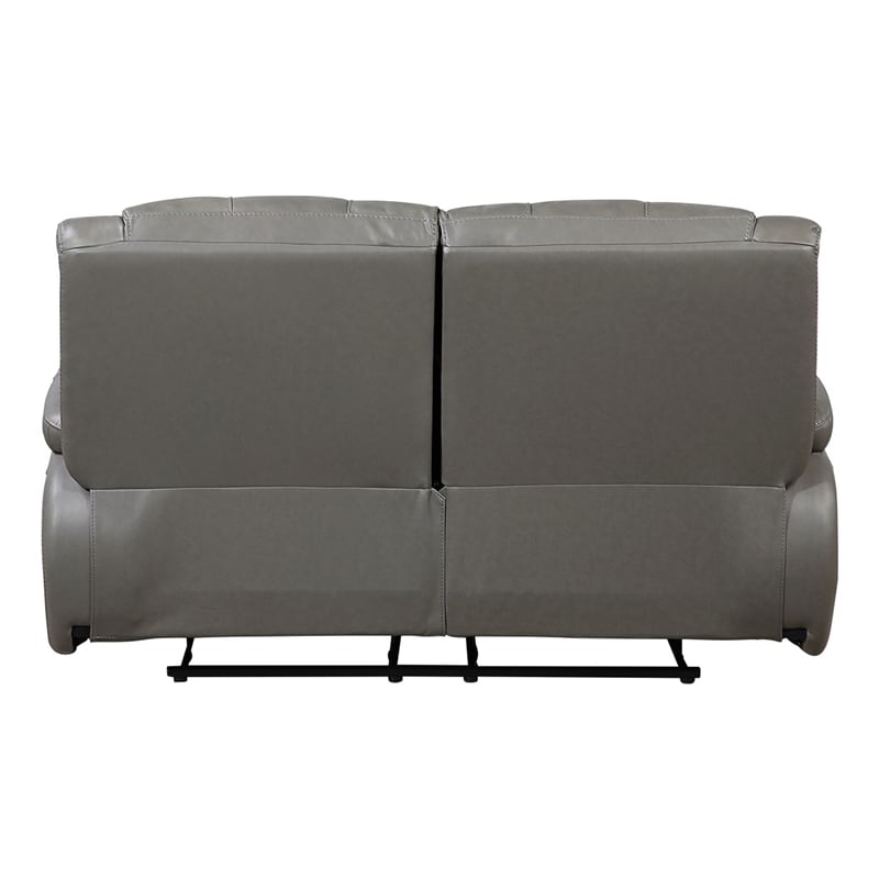Licot Double Manual Reclining Loveseat- Foam Fill Gray Top Grain Leather