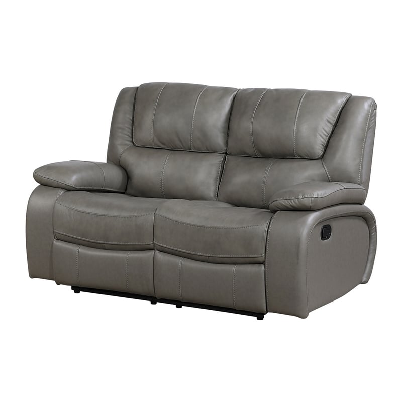 Licot Double Manual Reclining Loveseat- Foam Fill Gray Top Grain Leather