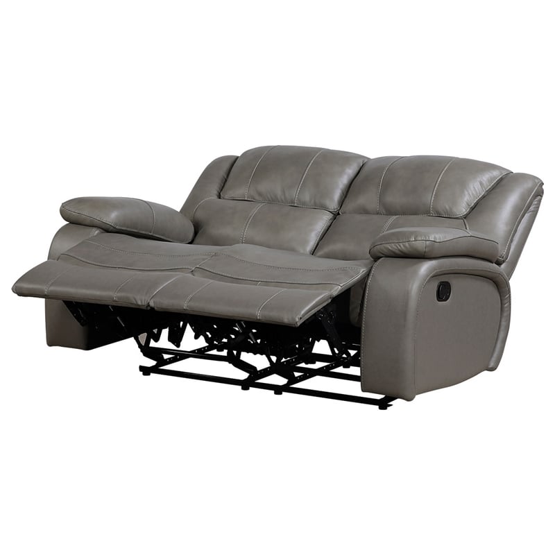 Licot Double Manual Reclining Loveseat- Foam Fill Gray Top Grain Leather