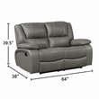 Licot Double Manual Reclining Loveseat- Foam Fill Gray Top Grain Leather
