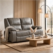 Licot Double Manual Reclining Loveseat- Foam Fill Gray Top Grain Leather