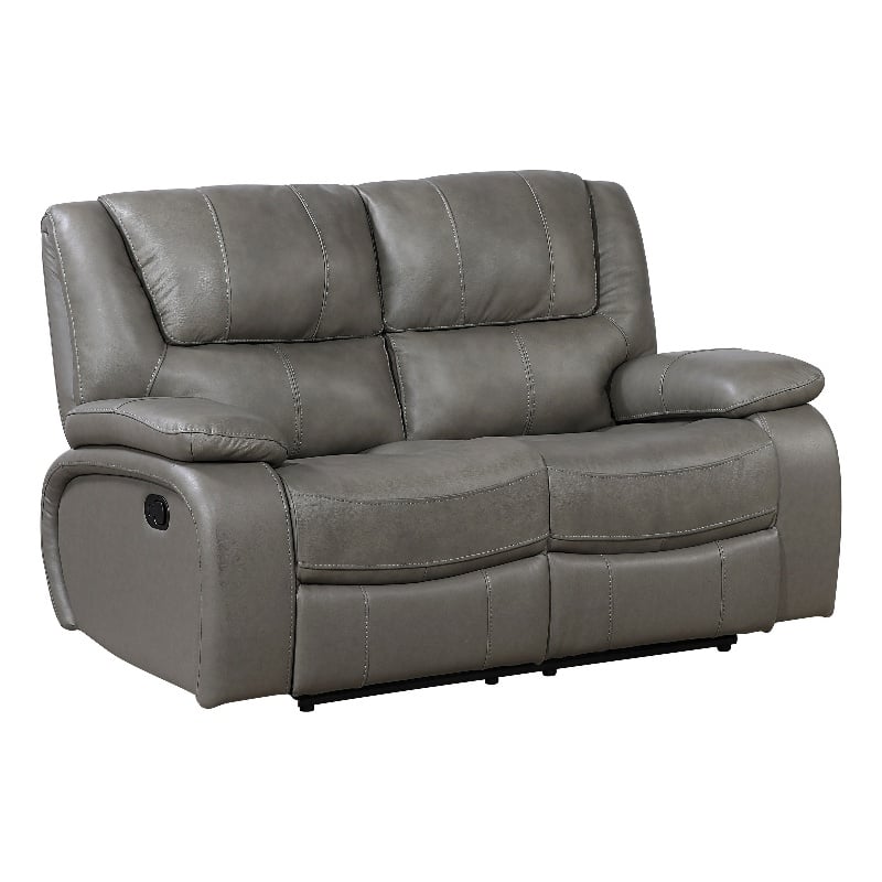 Licot Double Manual Reclining Loveseat- Foam Fill Gray Top Grain Leather